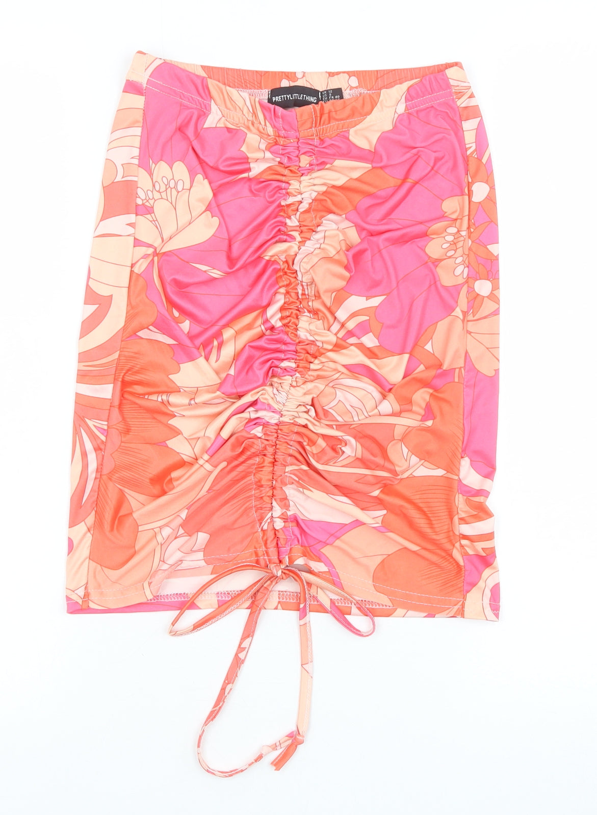PRETTYLITTLETHING Womens Pink Geometric Polyester Bandage Skirt Size 12 Drawstring