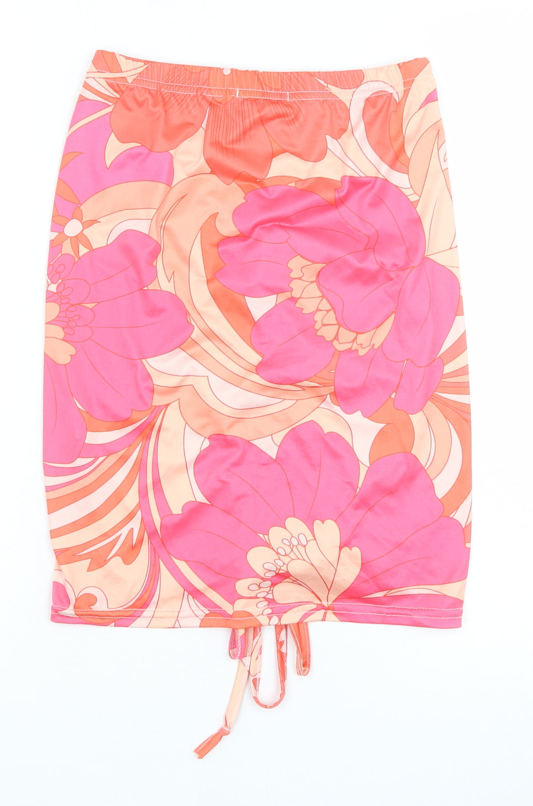 PRETTYLITTLETHING Womens Pink Geometric Polyester Bandage Skirt Size 12 Drawstring