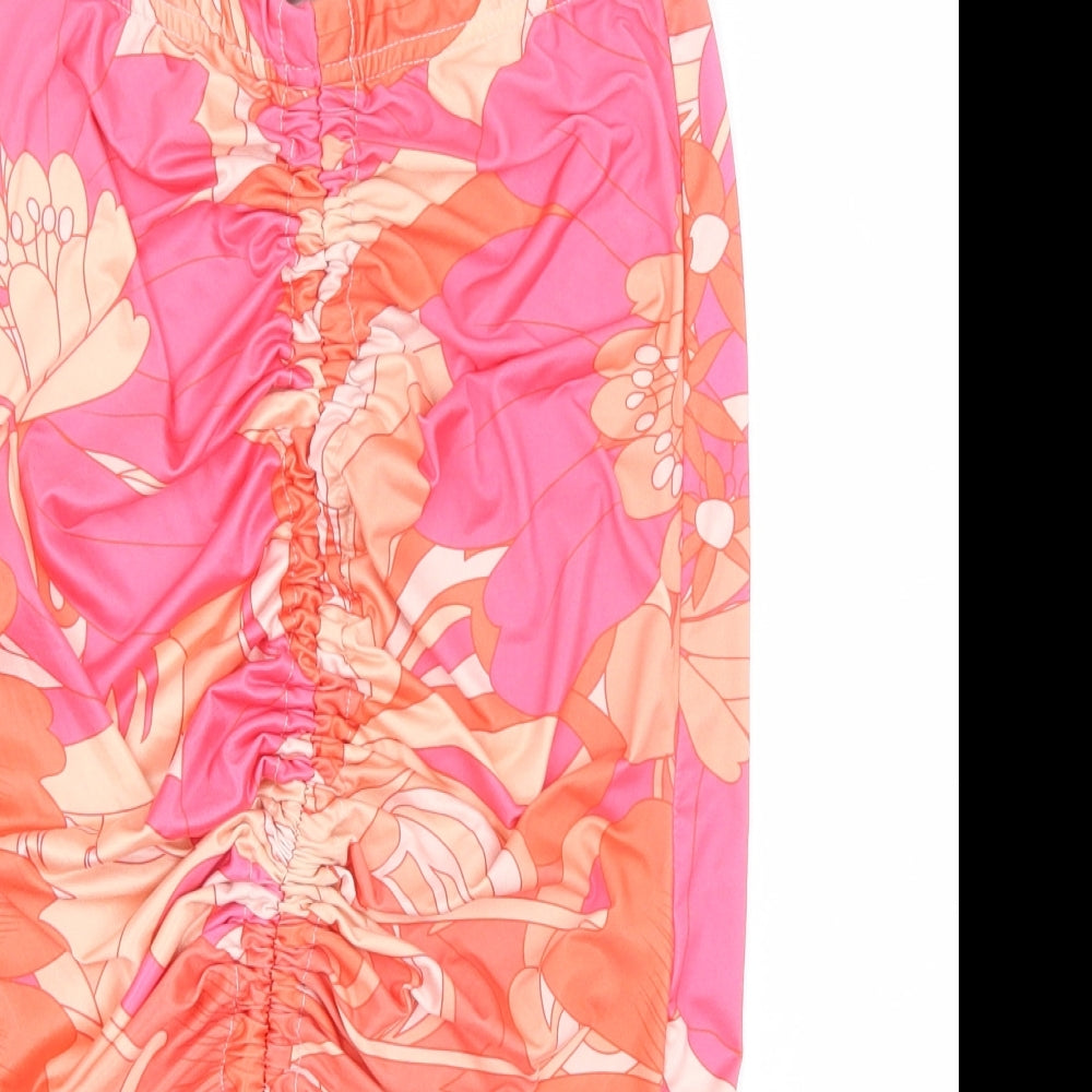 PRETTYLITTLETHING Womens Pink Geometric Polyester Bandage Skirt Size 12 Drawstring