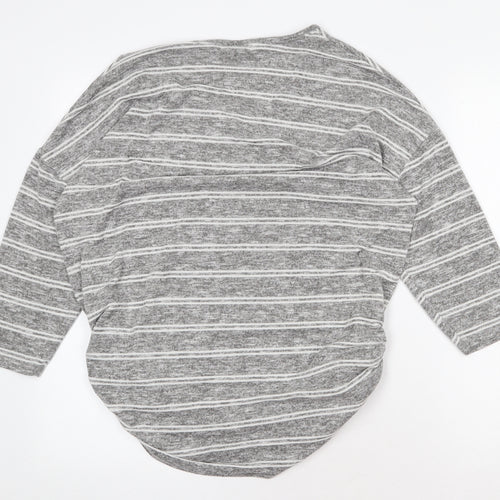 Papaya Womens Grey V-Neck Striped Viscose Pullover Jumper Size L