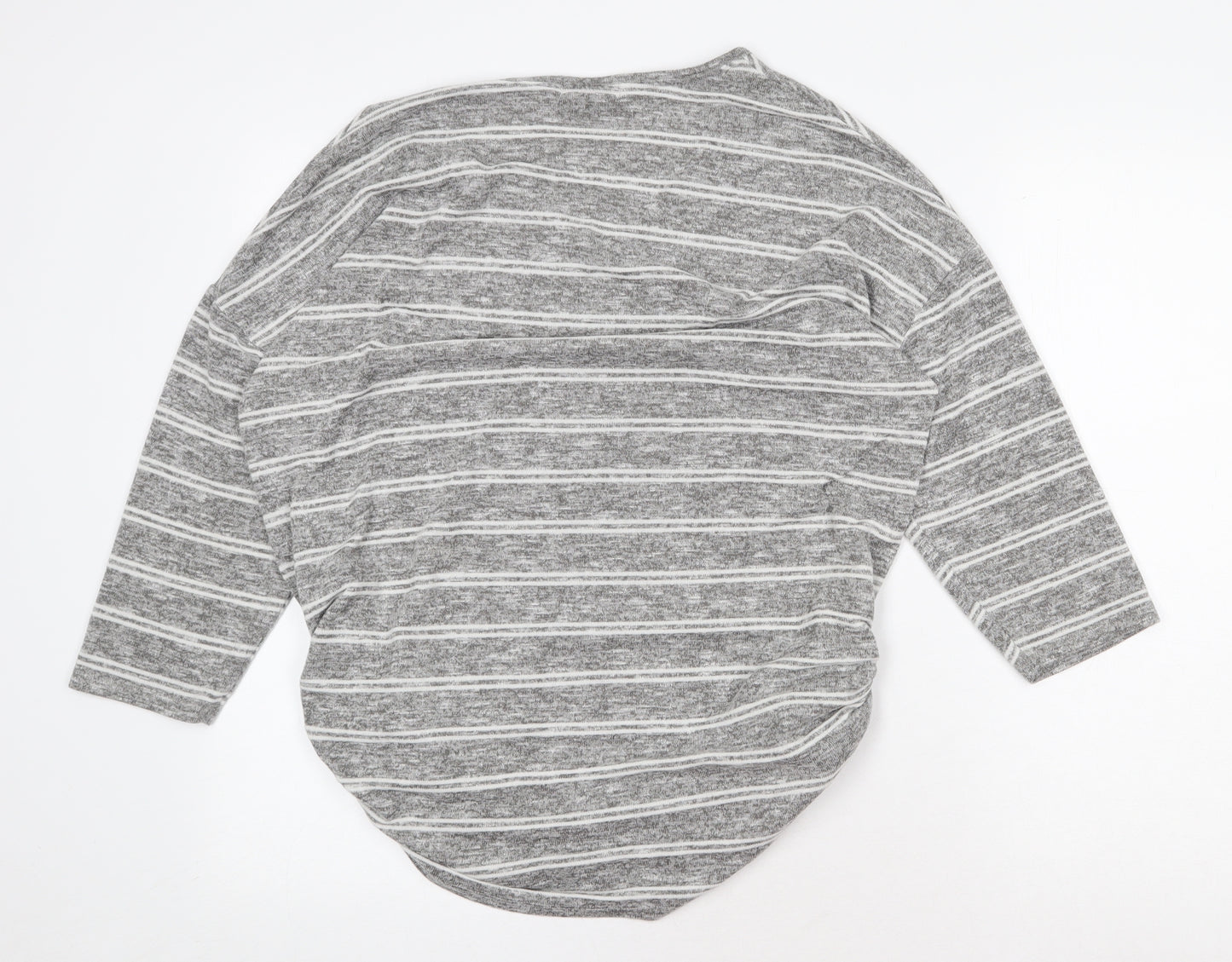 Papaya Womens Grey V-Neck Striped Viscose Pullover Jumper Size L