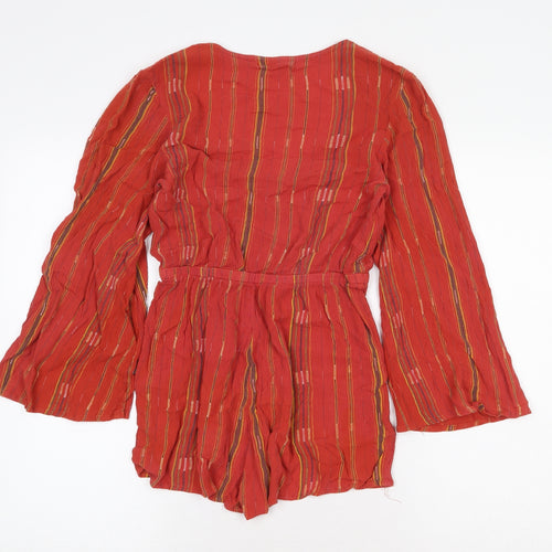 Urban Outfitters Womens Orange Striped Viscose Playsuit One-Piece Size XS Pullover