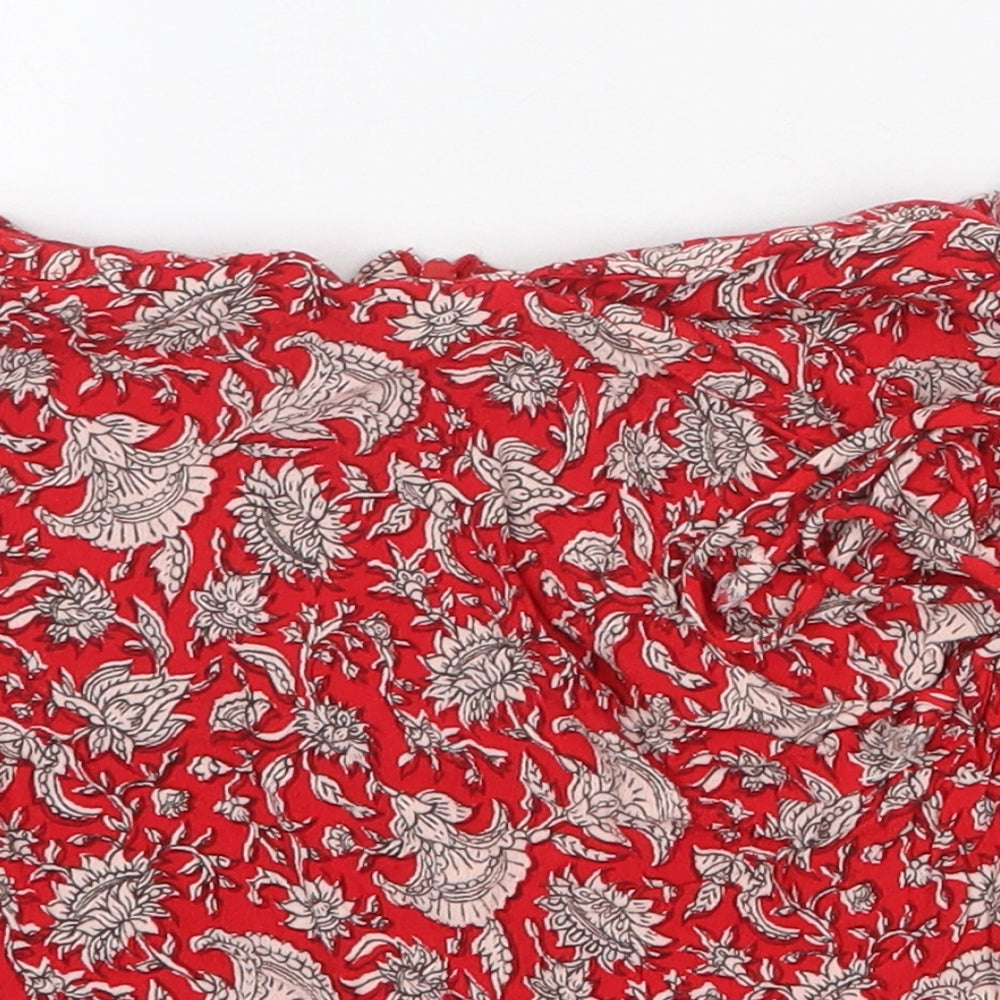 Zara Womens Red Floral Viscose Skort Size XS Zip