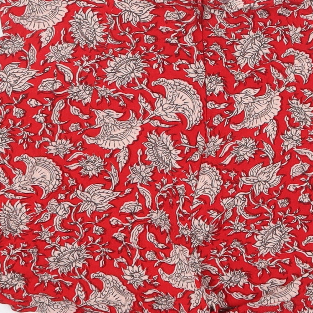Zara Womens Red Floral Viscose Skort Size XS Zip