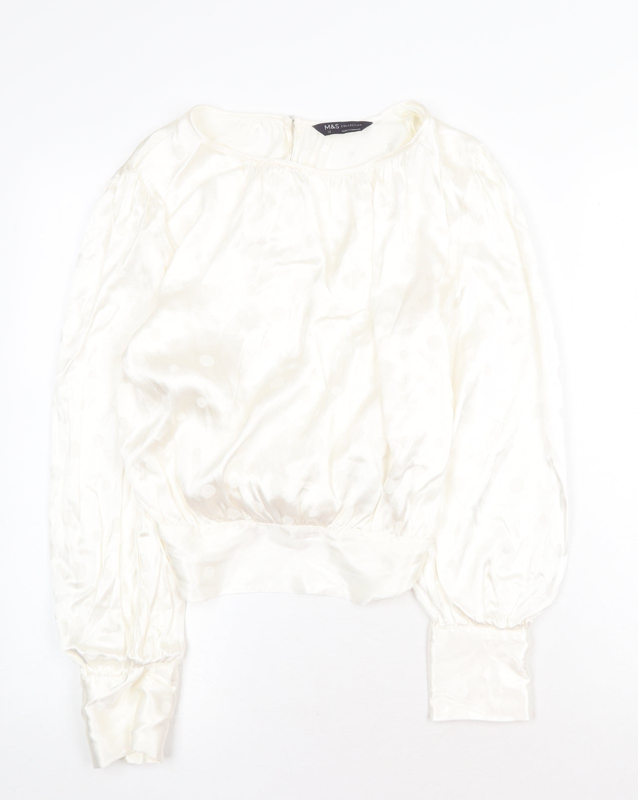 Marks and Spencer Womens White Viscose Basic Blouse Size 12 Round Neck