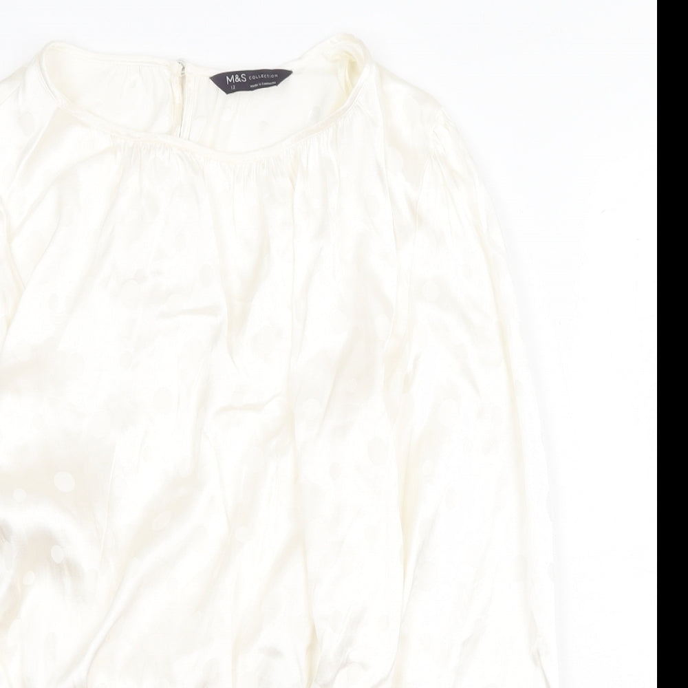 Marks and Spencer Womens White Viscose Basic Blouse Size 12 Round Neck