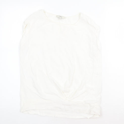 NEXT Womens White Viscose Basic T-Shirt Size 10 Round Neck - Knot Detail