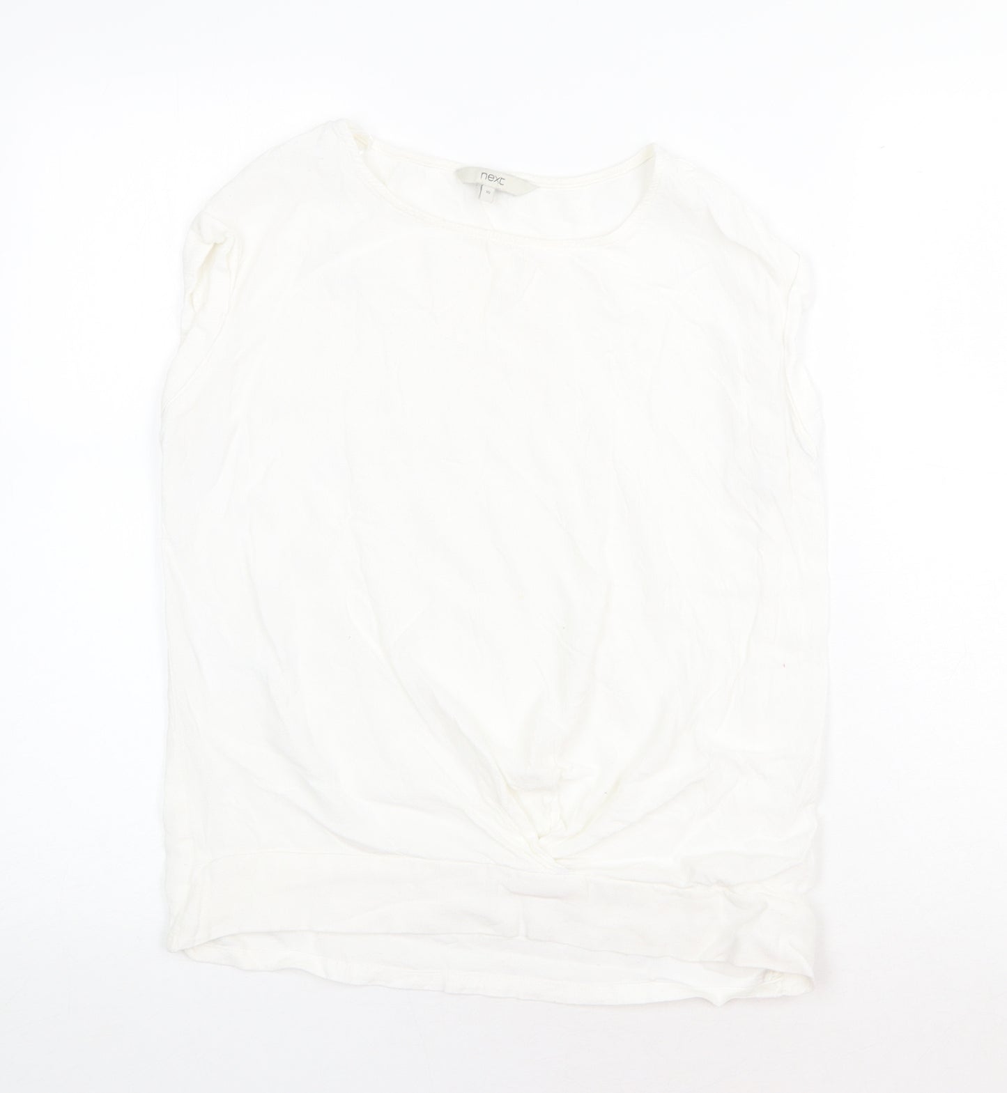 NEXT Womens White Viscose Basic T-Shirt Size 10 Round Neck - Knot Detail