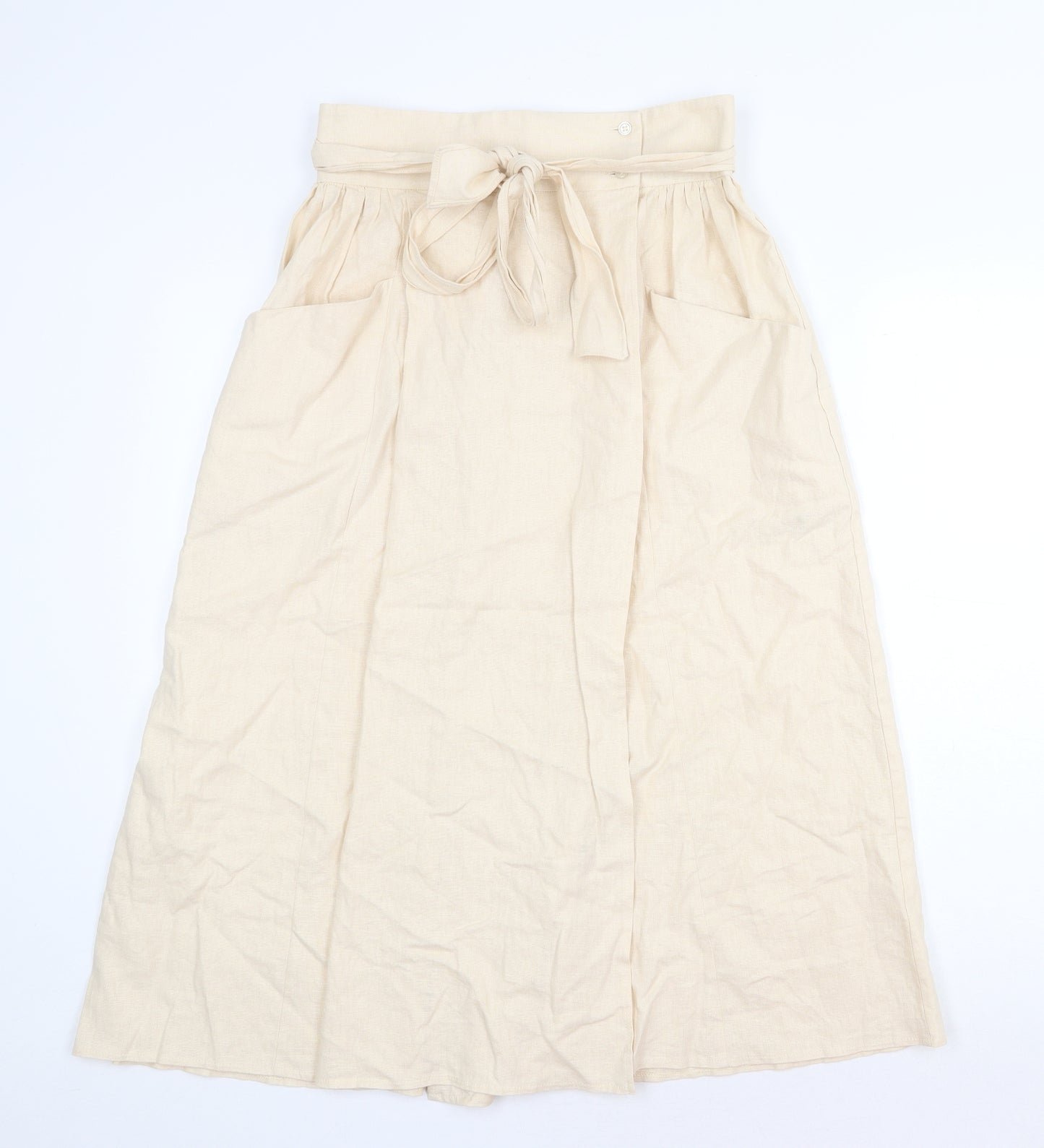 ASOS Womens Beige Linen Wrap Skirt Size 10 Button