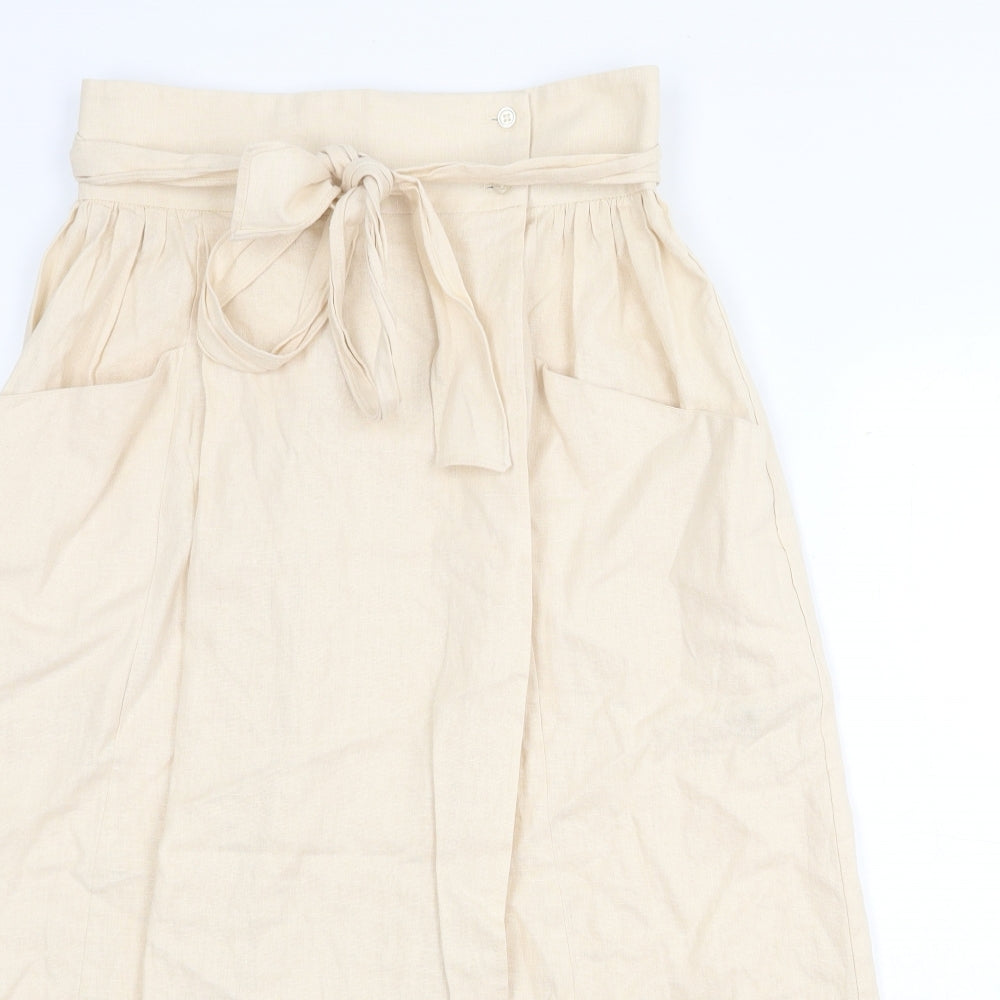 ASOS Womens Beige Linen Wrap Skirt Size 10 Button
