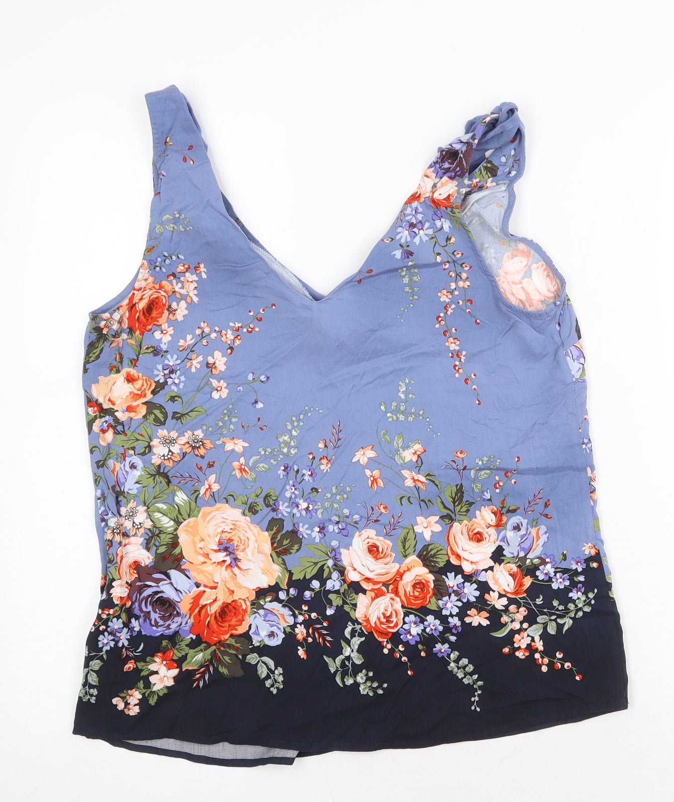 Oasis Womens Blue Floral Polyester Basic Tank Size 12 V-Neck