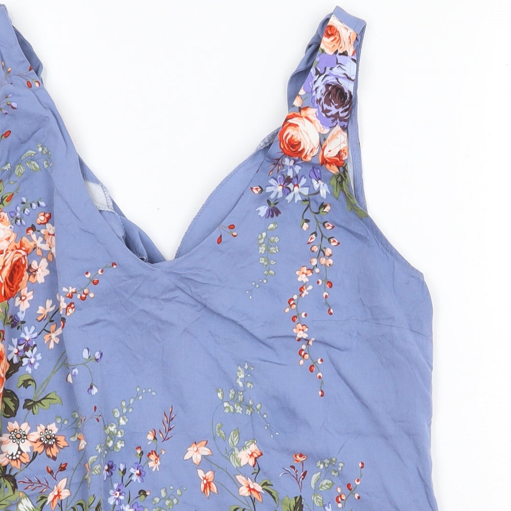 Oasis Womens Blue Floral Polyester Basic Tank Size 12 V-Neck