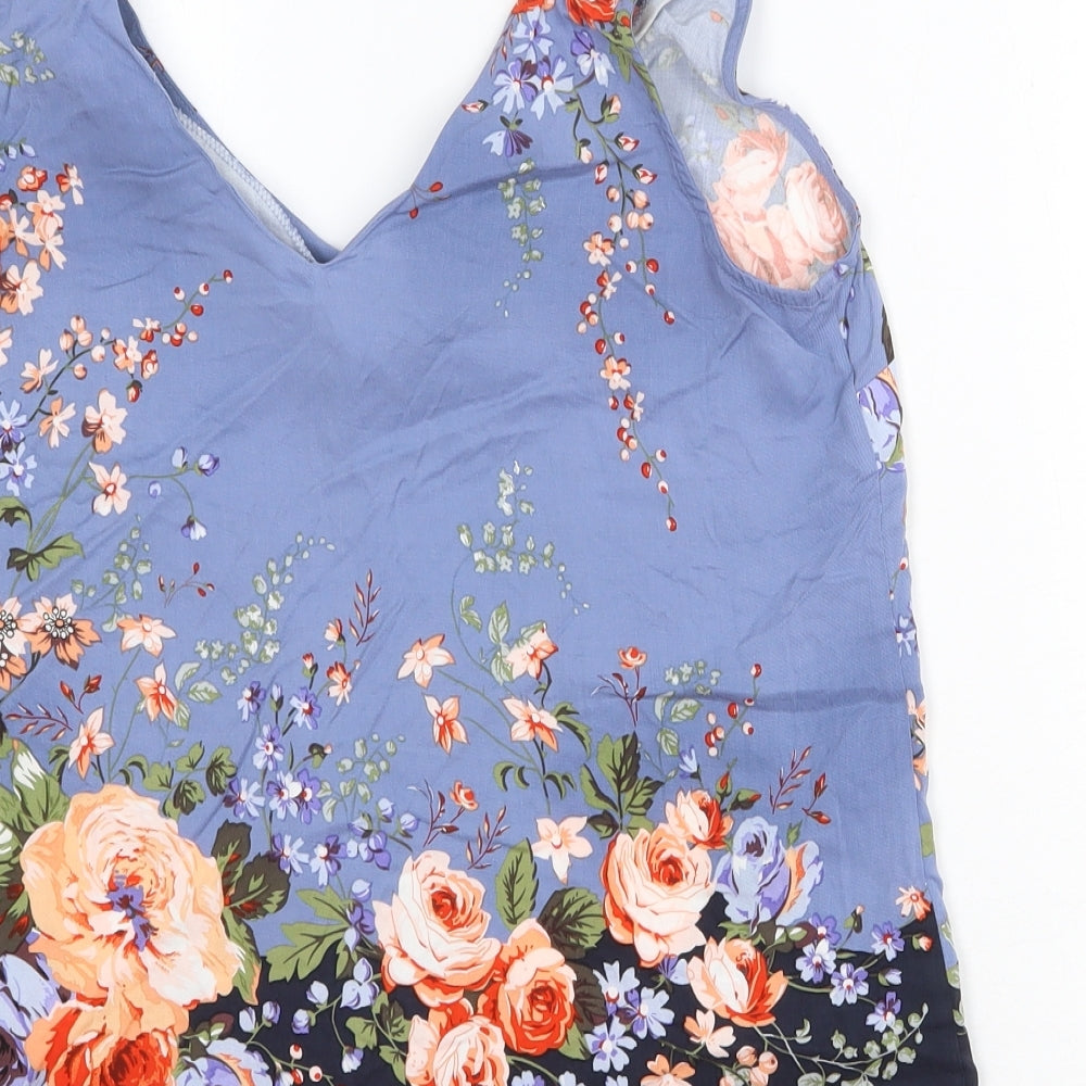 Oasis Womens Blue Floral Polyester Basic Tank Size 12 V-Neck