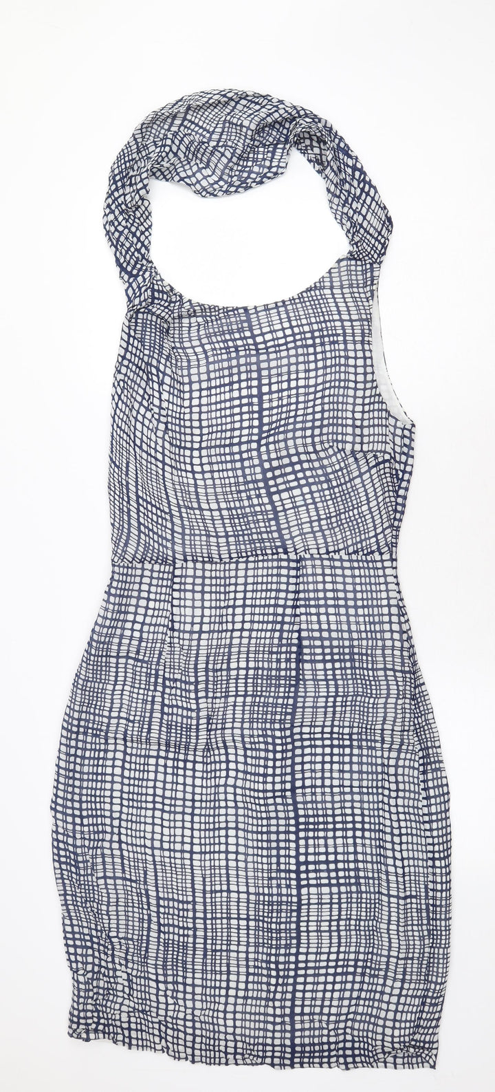 Great Plains Womens Blue Geometric Polyester Pencil Dress Size L Halter Zip