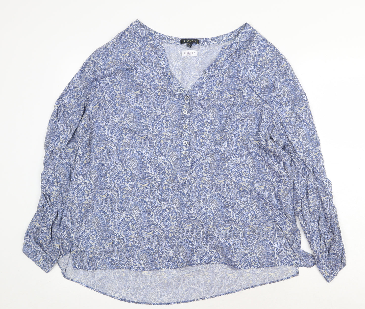 Lloyd's Womens Blue Geometric Polyester Basic Blouse Size XL V-Neck