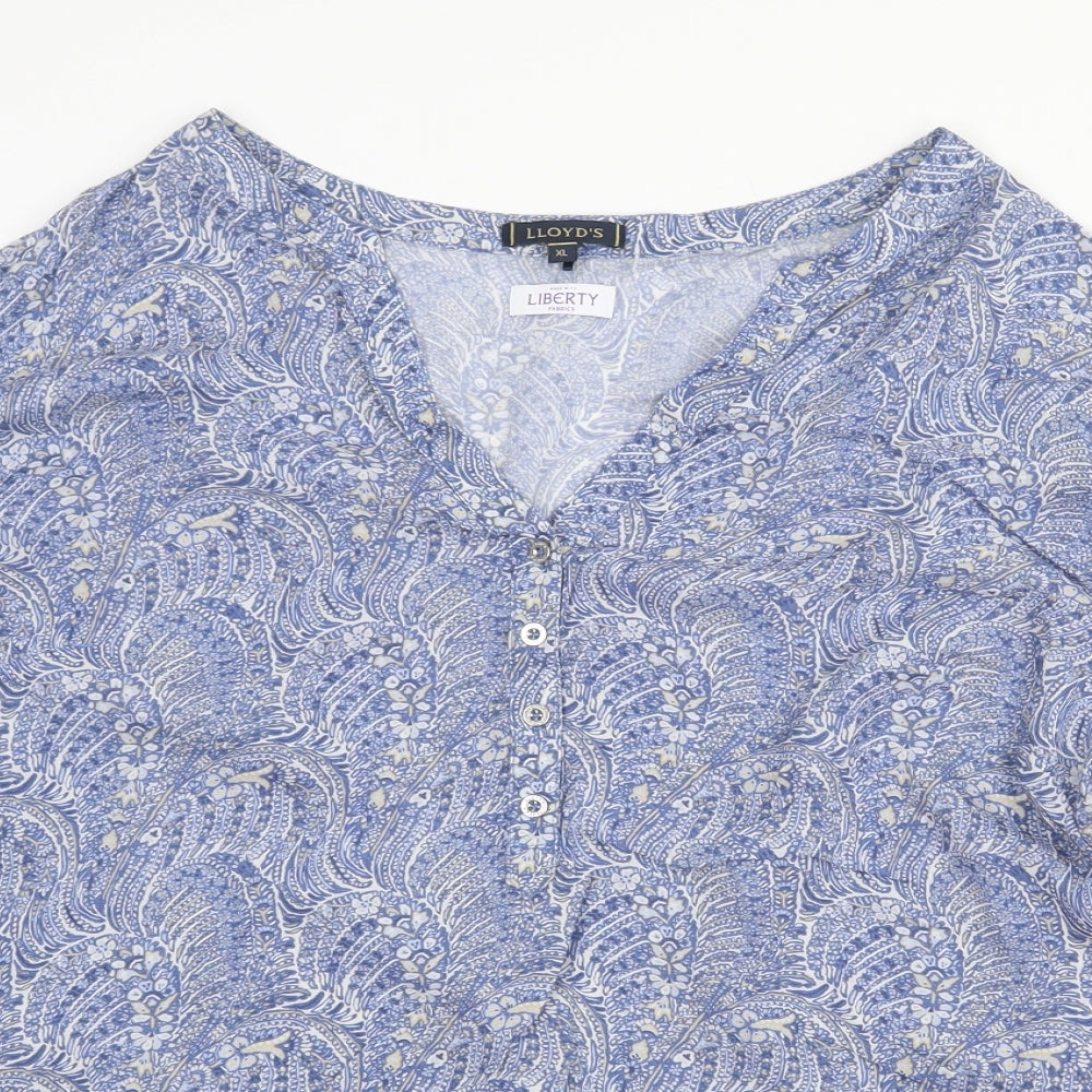 Lloyd's Womens Blue Geometric Polyester Basic Blouse Size XL V-Neck