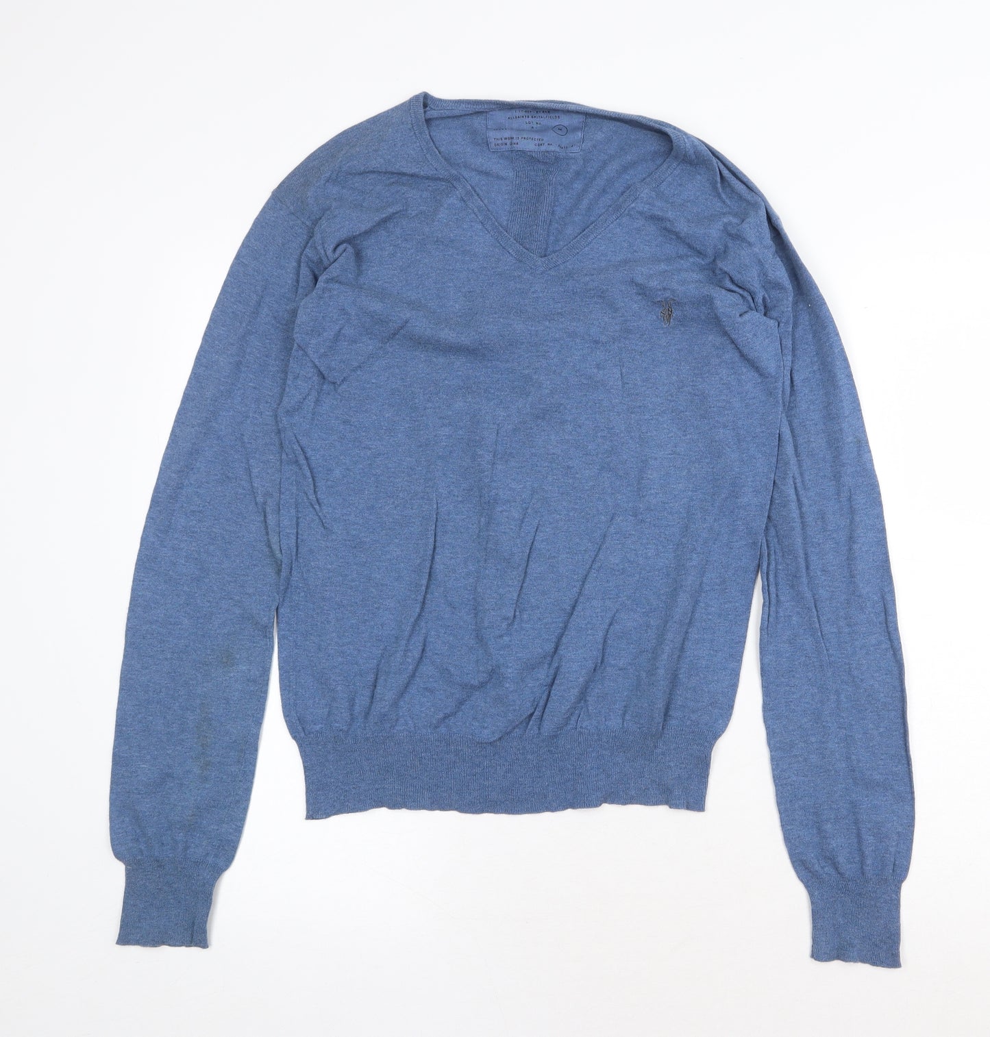 Atlantis Spitalfields Mens Blue V-Neck Cotton Pullover Jumper Size M Long Sleeve