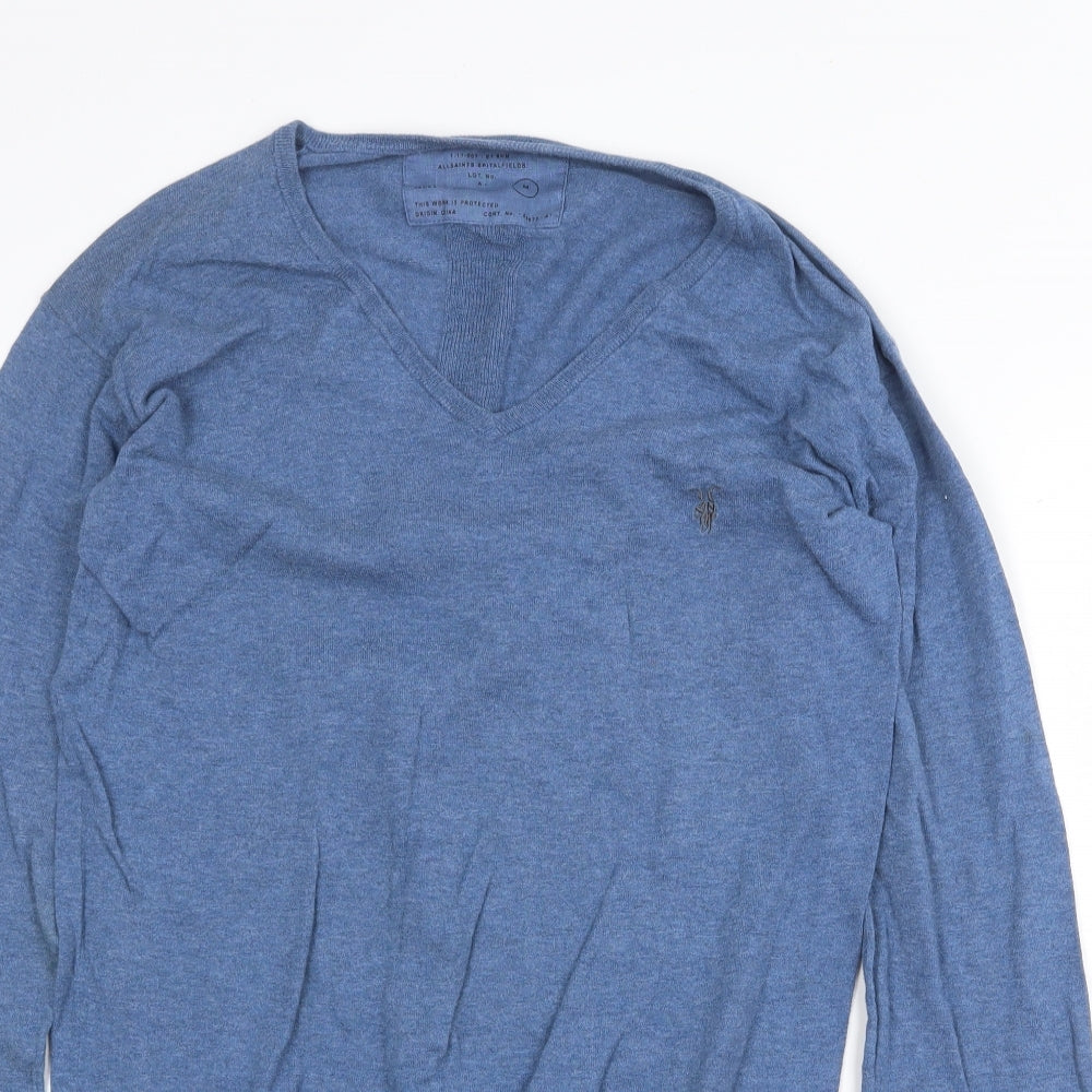 Atlantis Spitalfields Mens Blue V-Neck Cotton Pullover Jumper Size M Long Sleeve