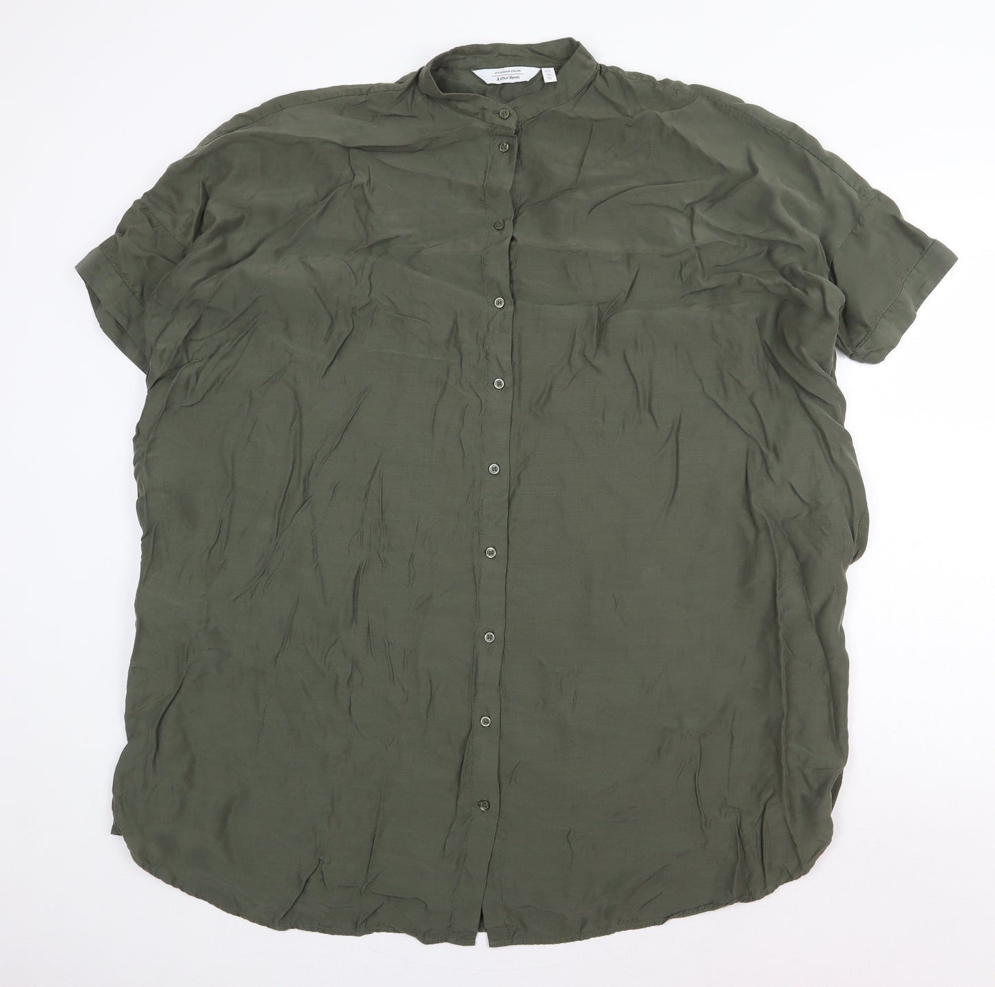 Stockholm Atelier Womens Green Viscose Basic Button-Up Size 12 Round Neck