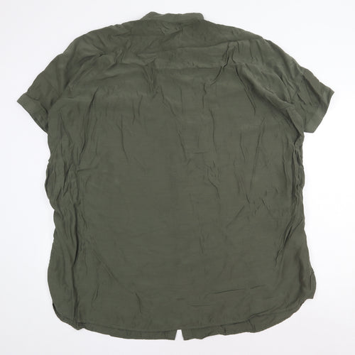 Stockholm Atelier Womens Green Viscose Basic Button-Up Size 12 Round Neck