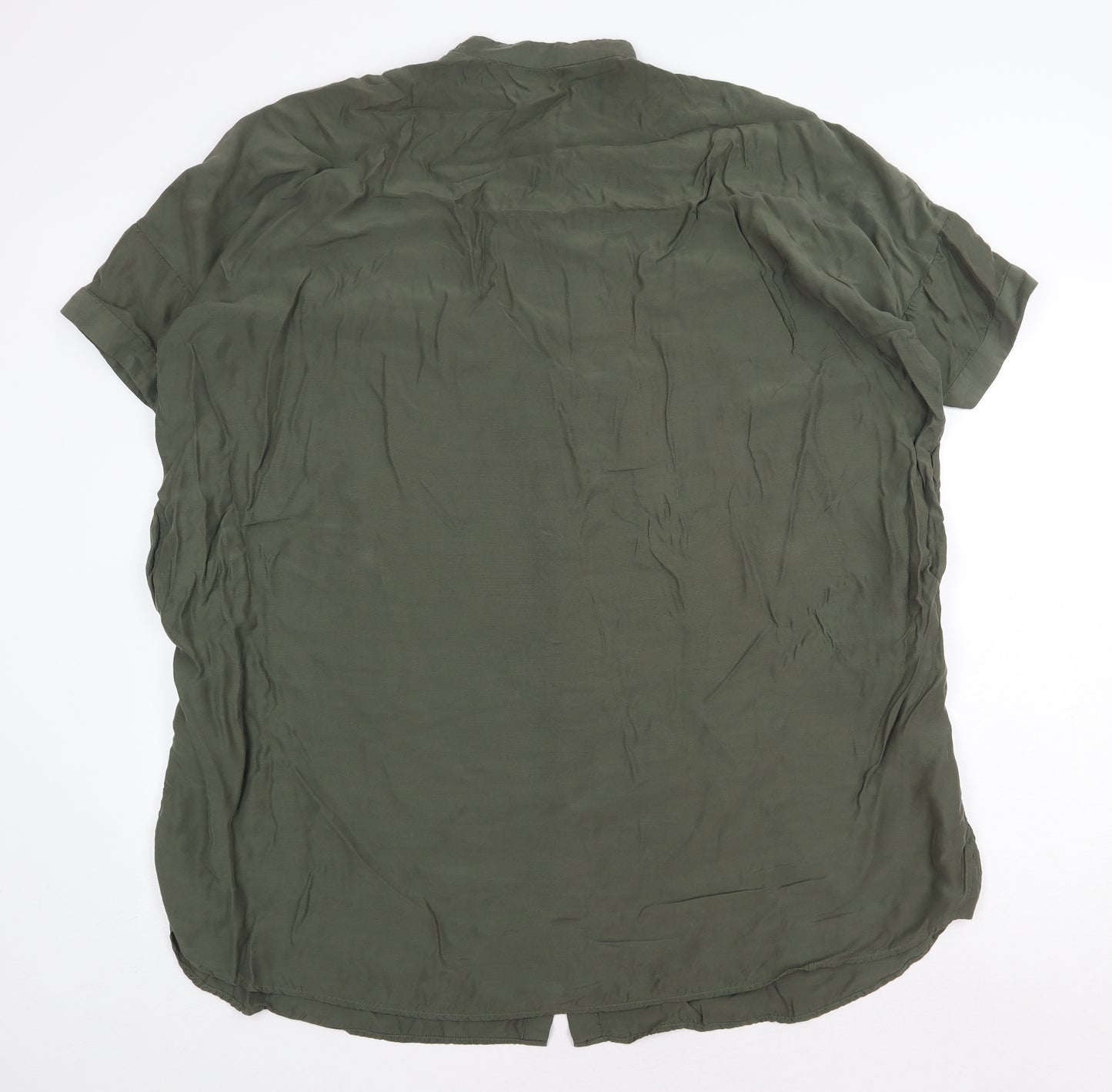 Stockholm Atelier Womens Green Viscose Basic Button-Up Size 12 Round Neck