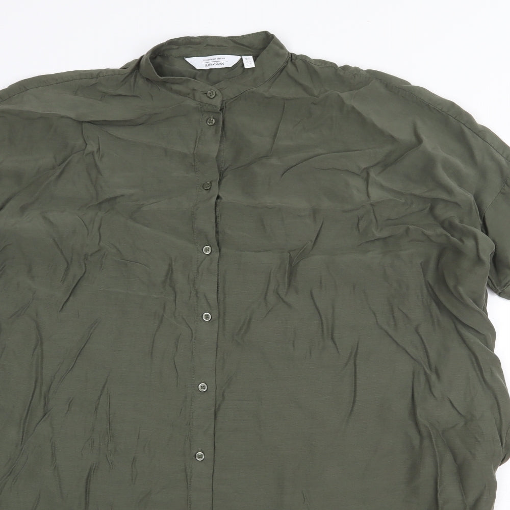 Stockholm Atelier Womens Green Viscose Basic Button-Up Size 12 Round Neck