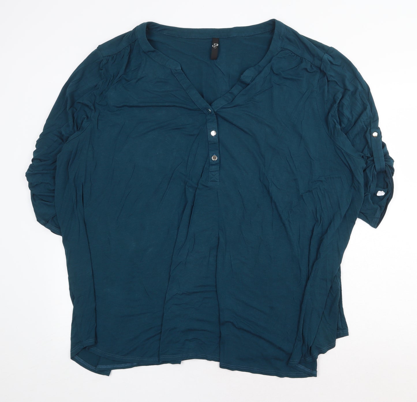 Preworn Womens Green Viscose Basic Blouse Size 30 V-Neck