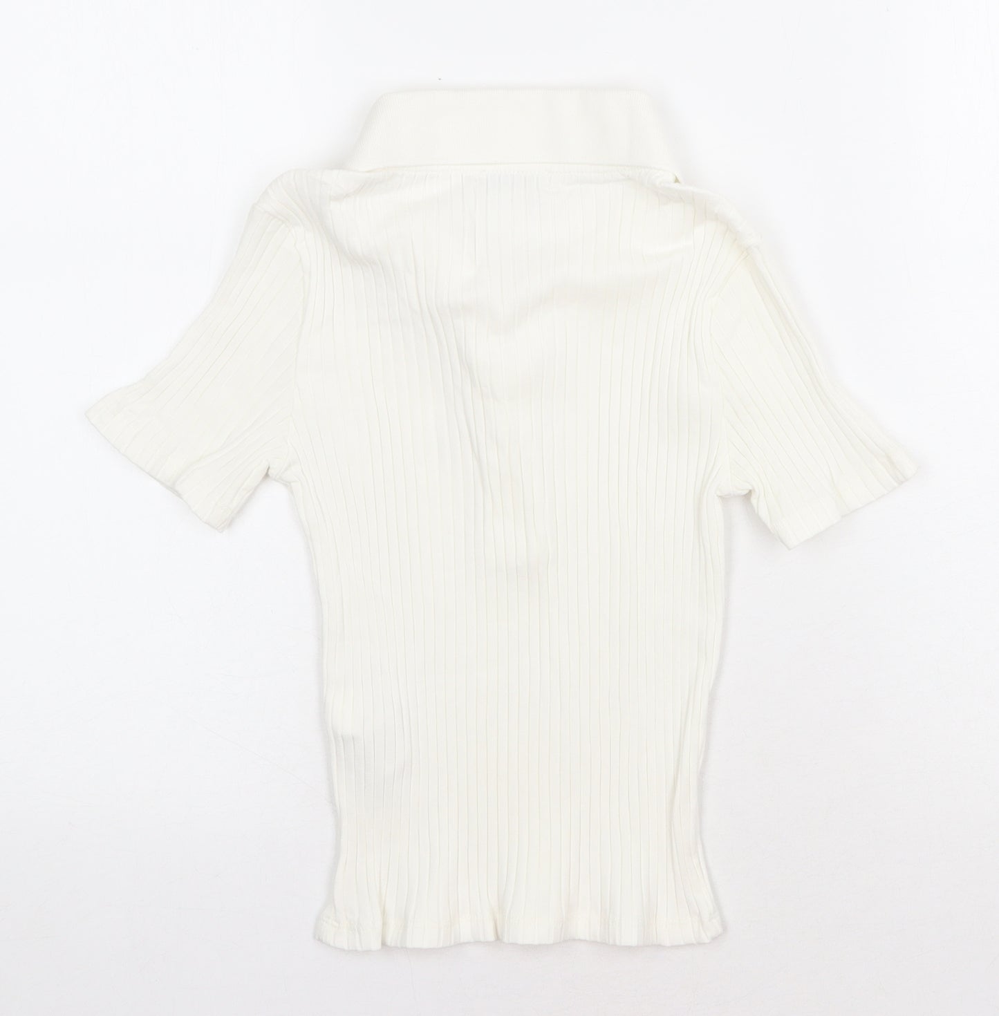 Zara Womens White Cotton Basic Polo Size M Collared