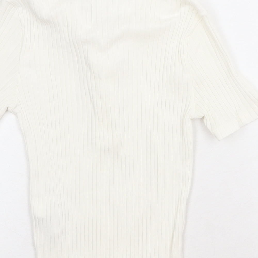 Zara Womens White Cotton Basic Polo Size M Collared