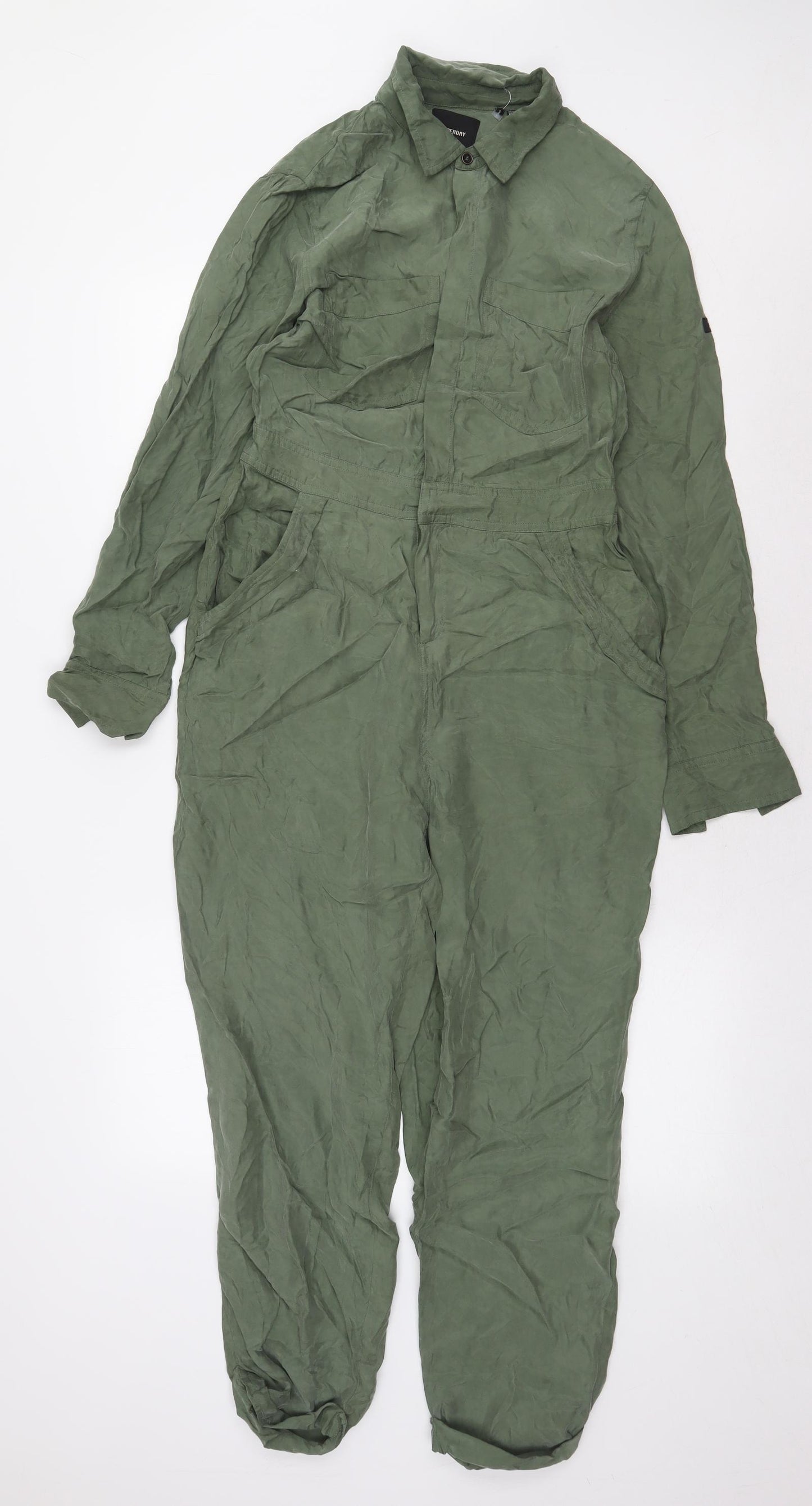 Superdry Womens Green Cupro Jumpsuit One-Piece Size 8 Button