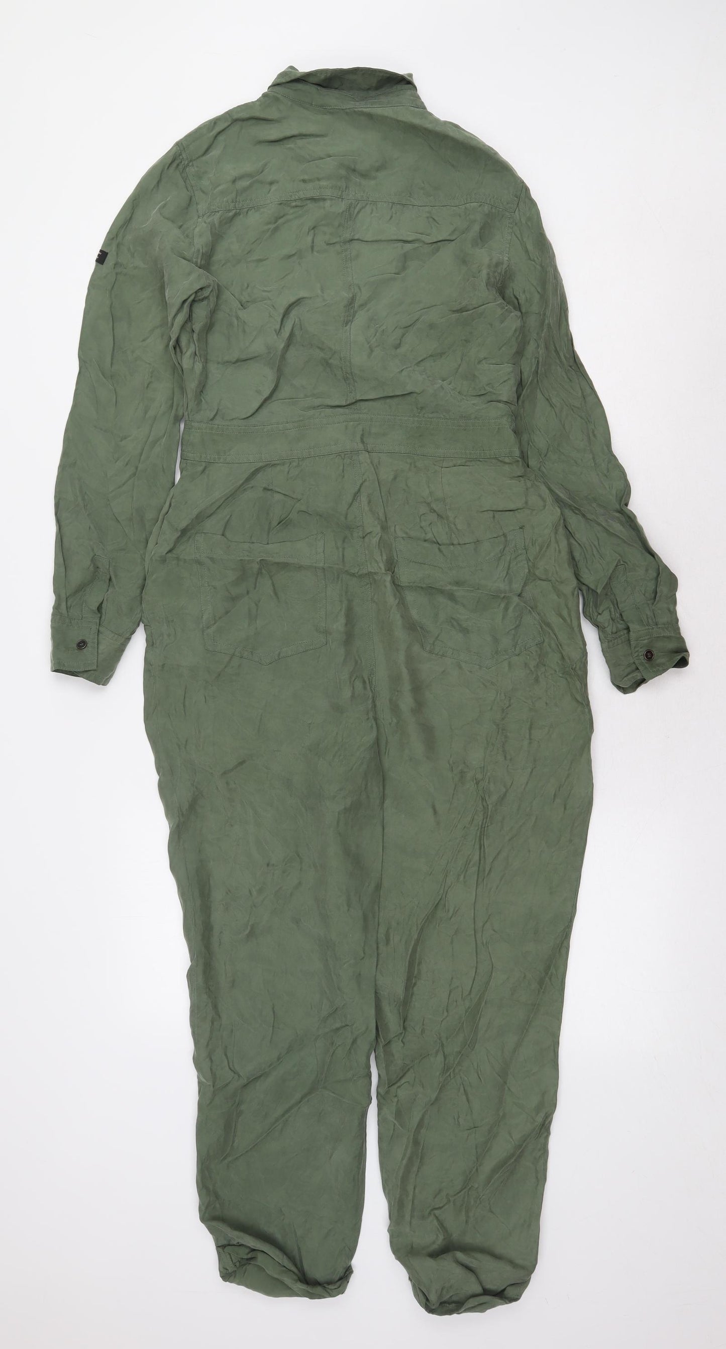 Superdry Womens Green Cupro Jumpsuit One-Piece Size 8 Button