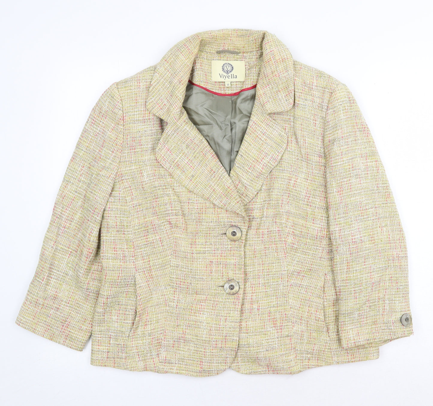 Viyella Womens Yellow Geometric Jacket Blazer Size 12 Button