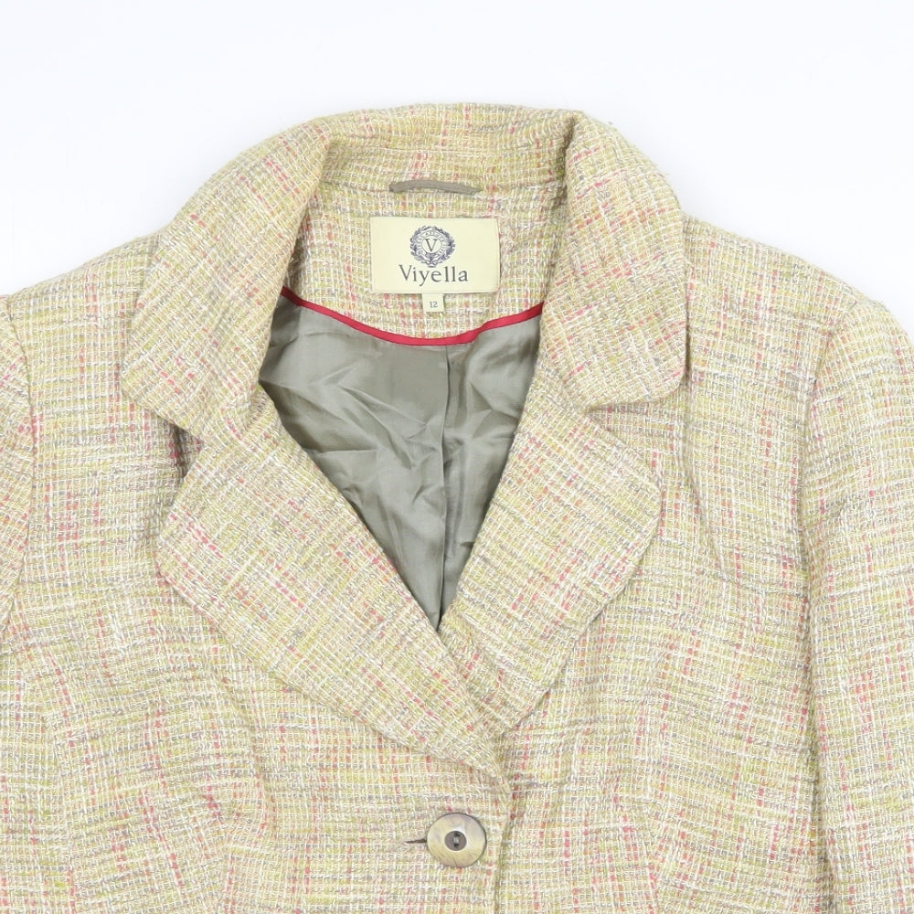 Viyella Womens Yellow Geometric Jacket Blazer Size 12 Button