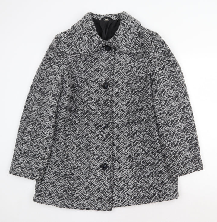 EWM Womens Grey Geometric Overcoat Coat Size 14 Button