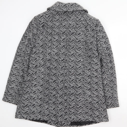 EWM Womens Grey Geometric Overcoat Coat Size 14 Button