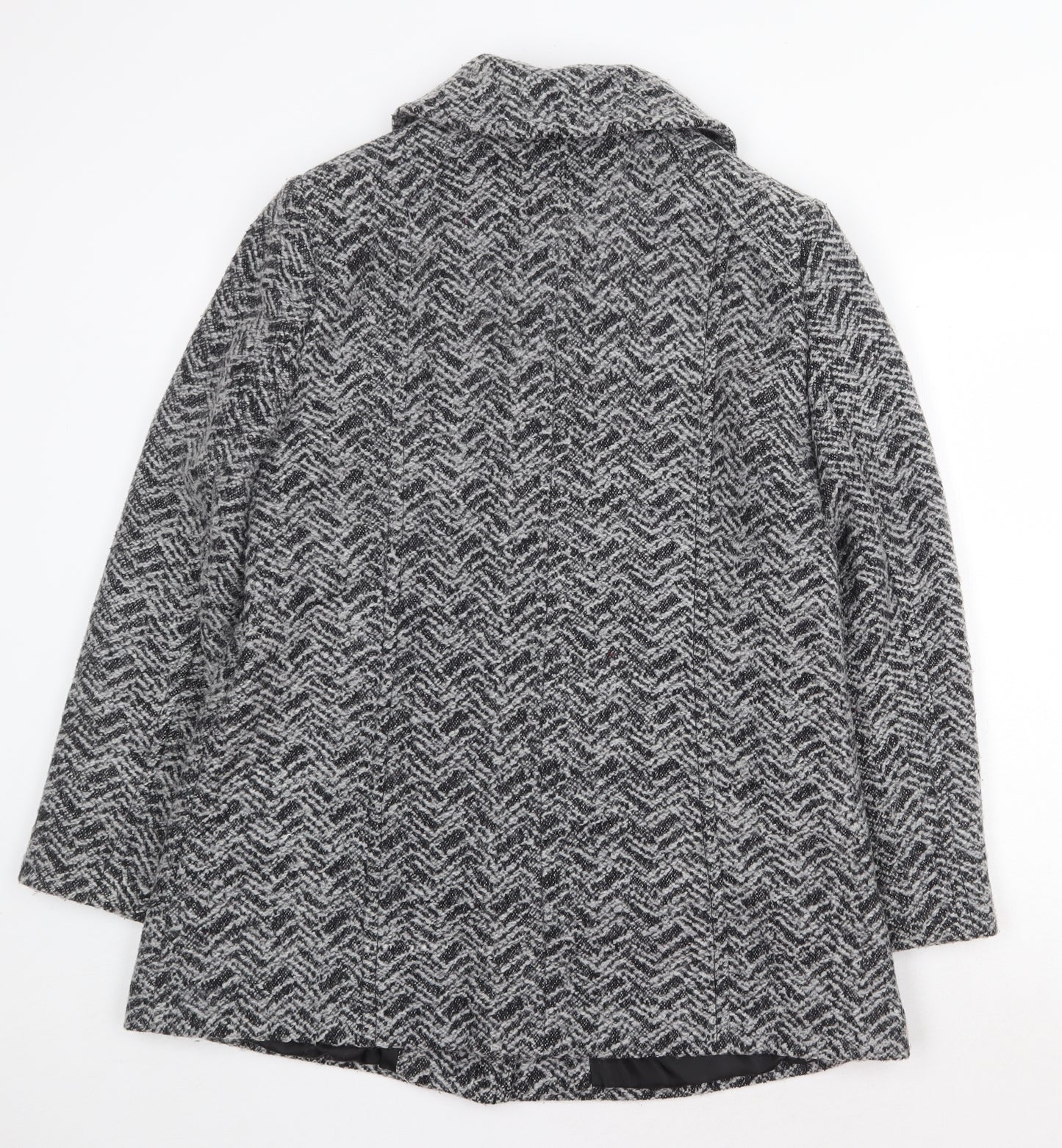 EWM Womens Grey Geometric Overcoat Coat Size 14 Button