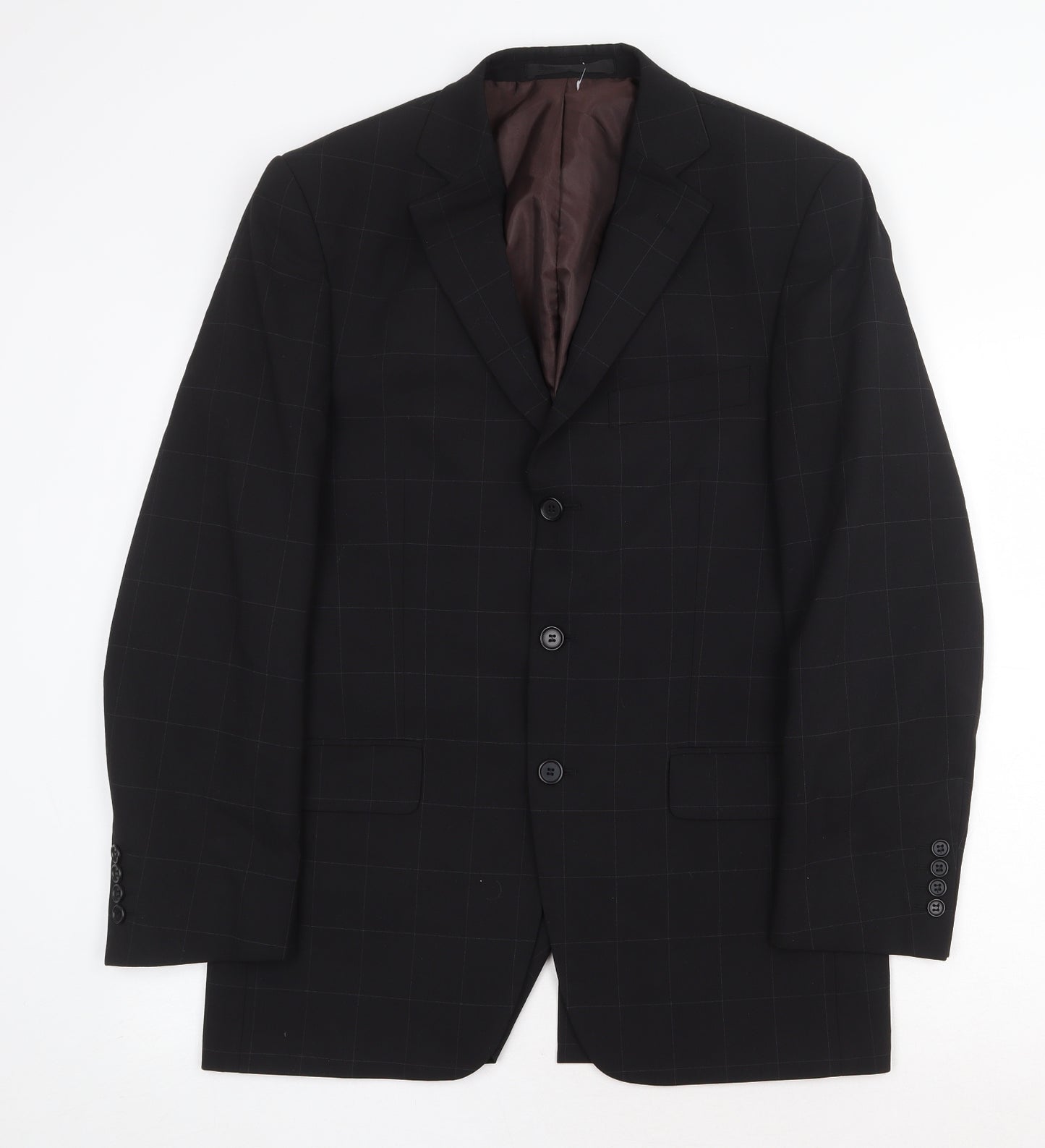 Marks and Spencer Mens Black Check Polyester Jacket Suit Jacket Size 38 Regular