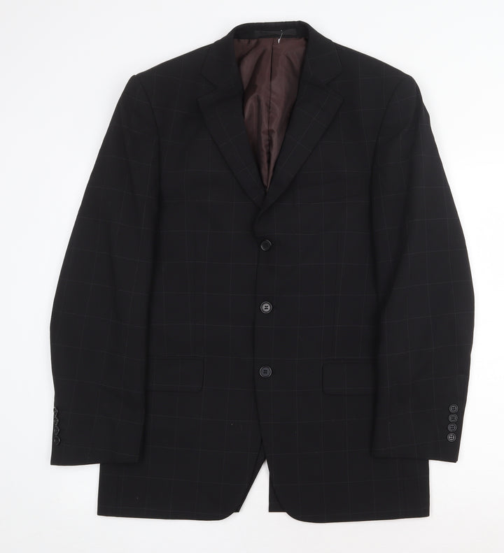Marks and Spencer Mens Black Check Polyester Jacket Suit Jacket Size 38 Regular