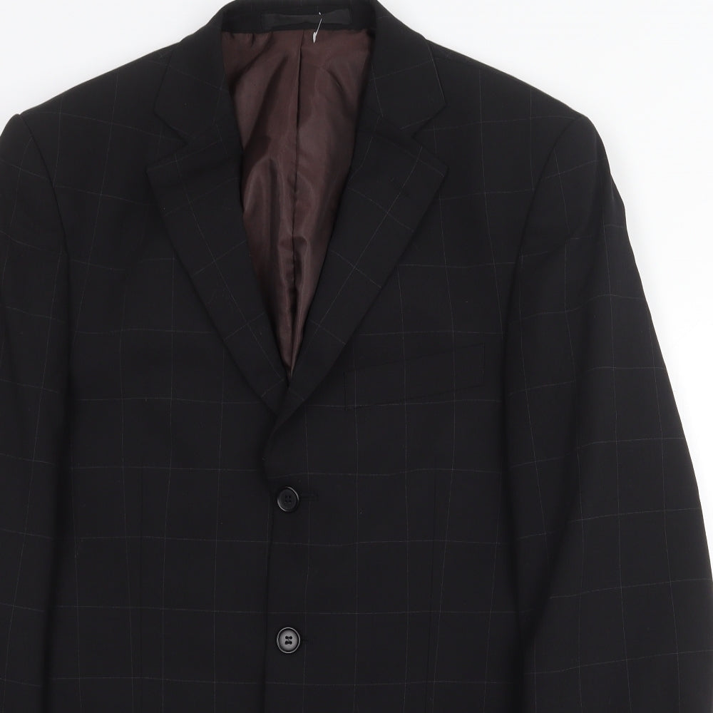 Marks and Spencer Mens Black Check Polyester Jacket Suit Jacket Size 38 Regular