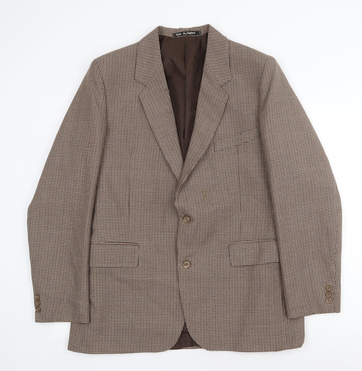 Terylene Mens Brown Geometric Polyester Jacket Blazer Size 42 Regular