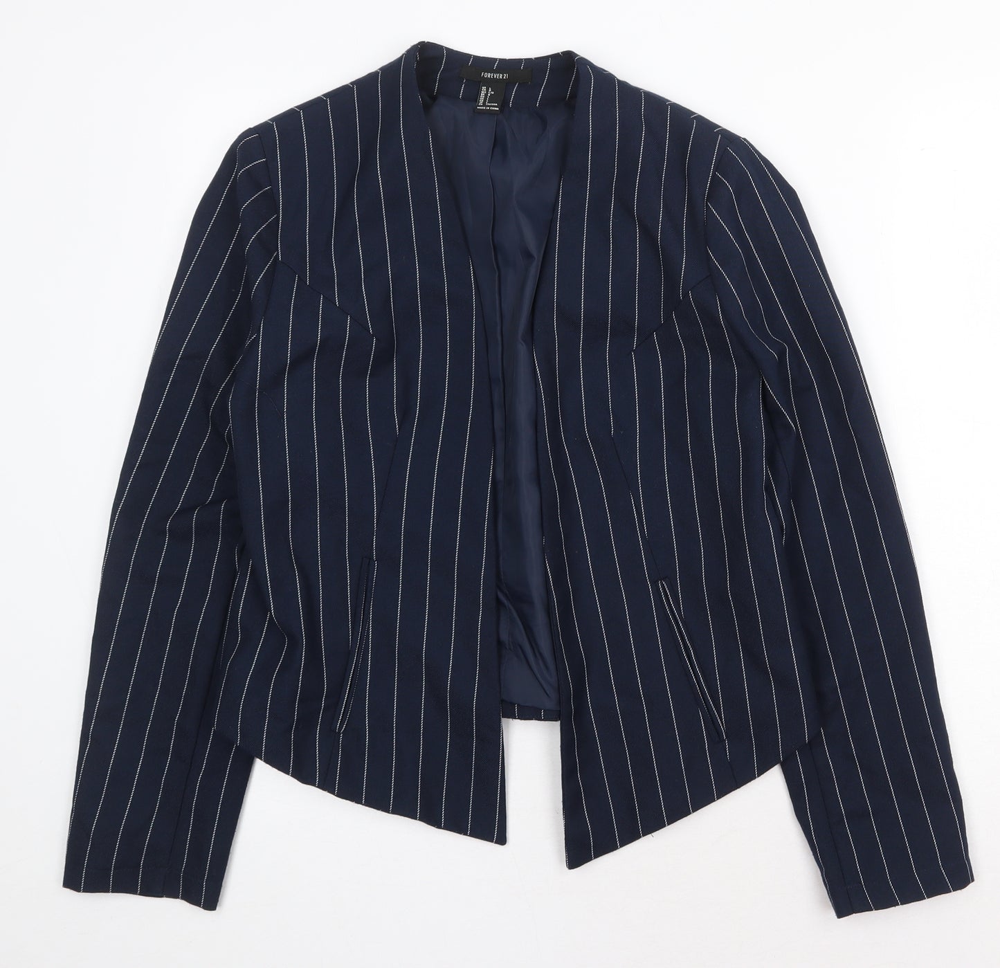 FOREVER 21 Womens Blue Striped Jacket Blazer Size L