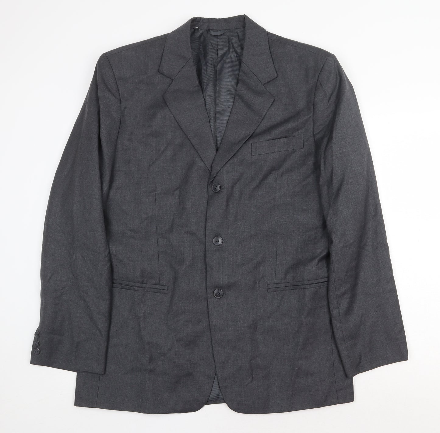 Preworn Mens Grey Polyester Jacket Blazer Size 40 Regular