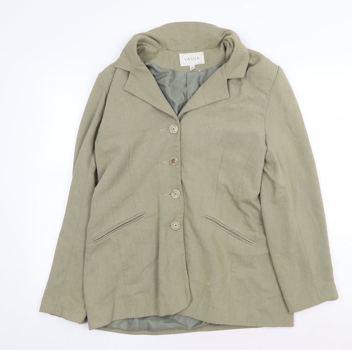 Sasha Womens Green Jacket Blazer Size 12 Button