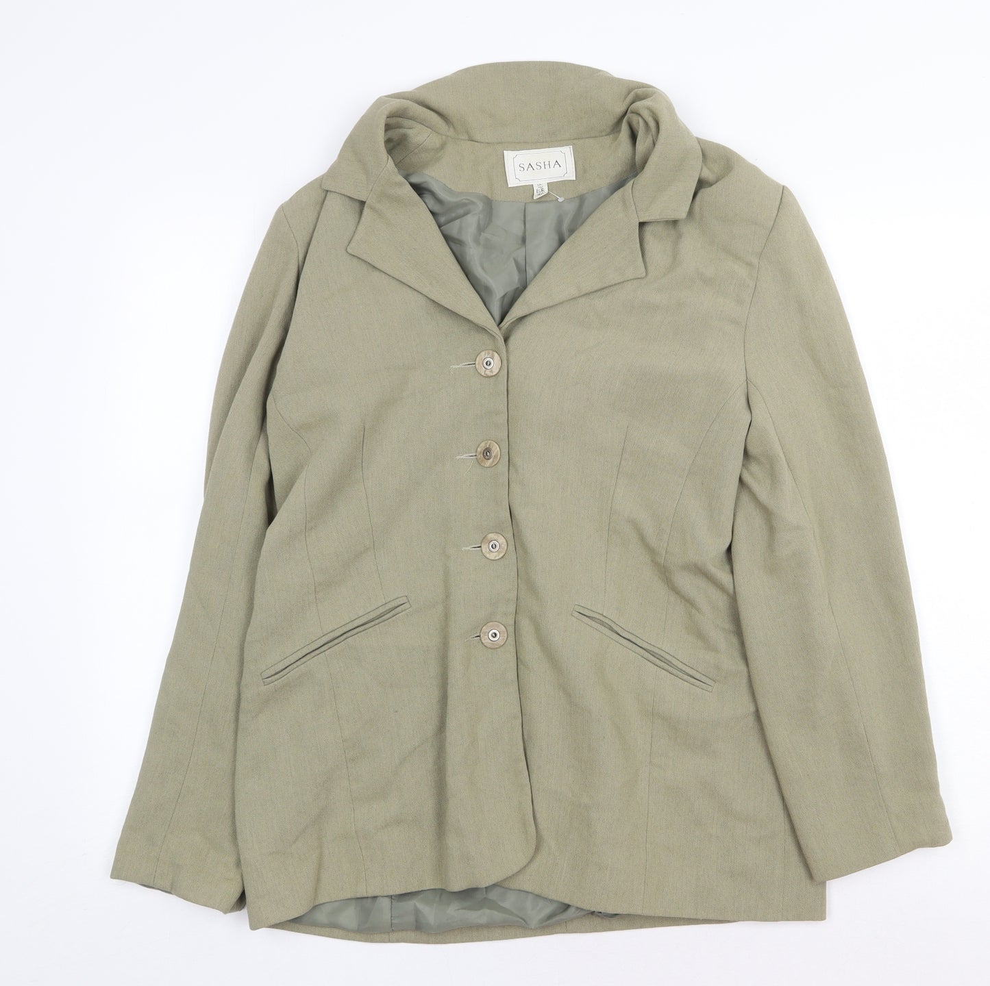 Sasha Womens Green Jacket Blazer Size 12 Button