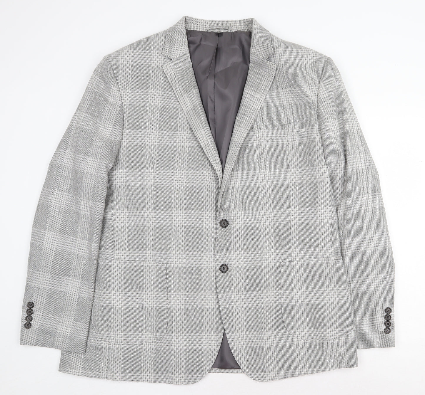 Marks and Spencer Mens Grey Plaid Polyester Jacket Blazer Size 48 Regular