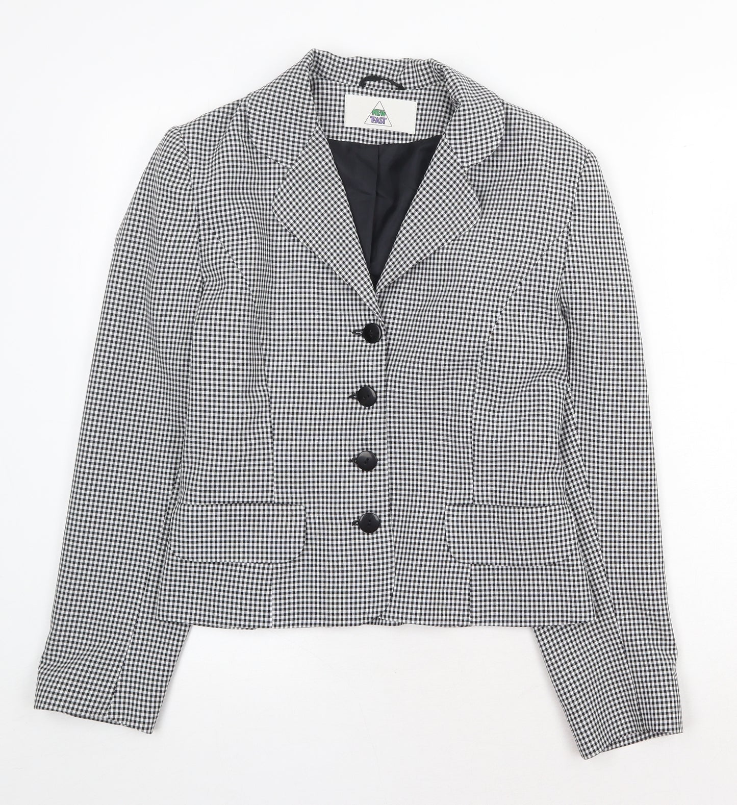 New Fast Womens Black Geometric Jacket Blazer Size 10 Button