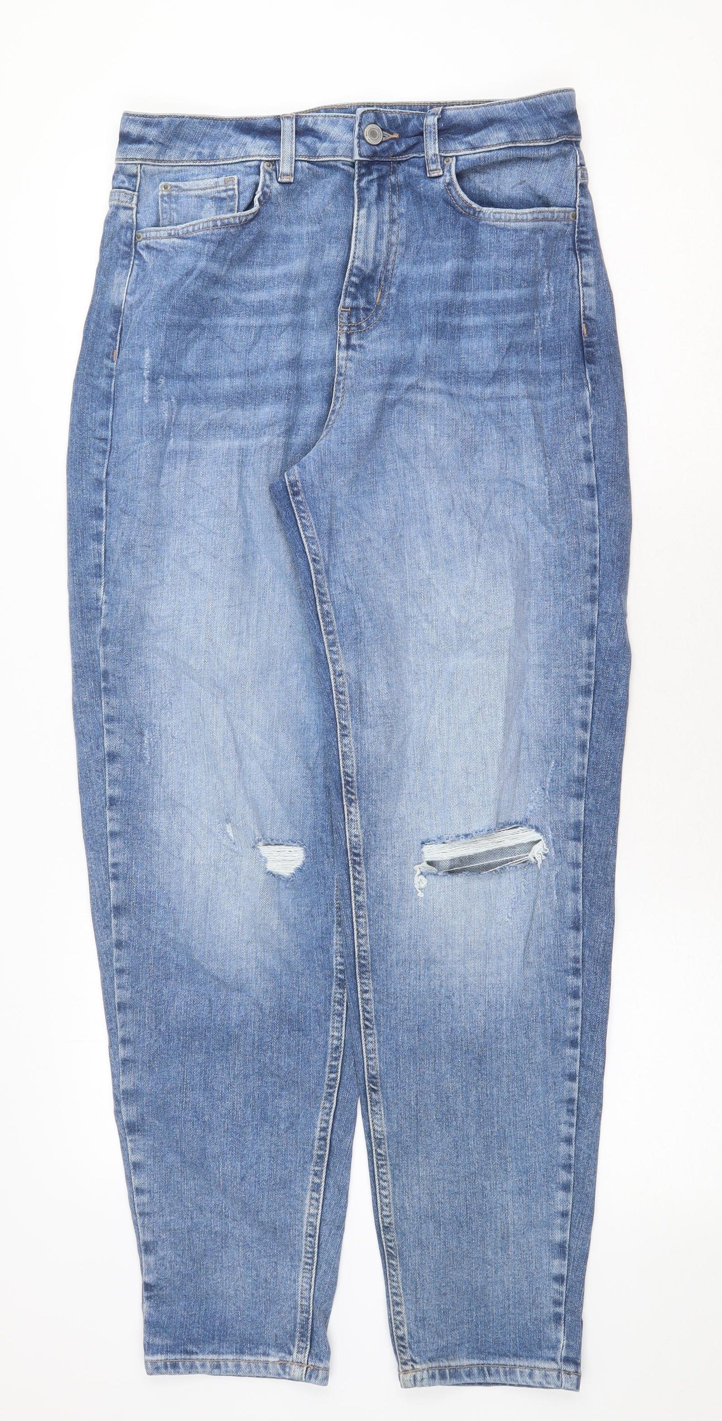 Marks and Spencer Womens Blue Cotton Mom Jeans Size 10 Regular Zip