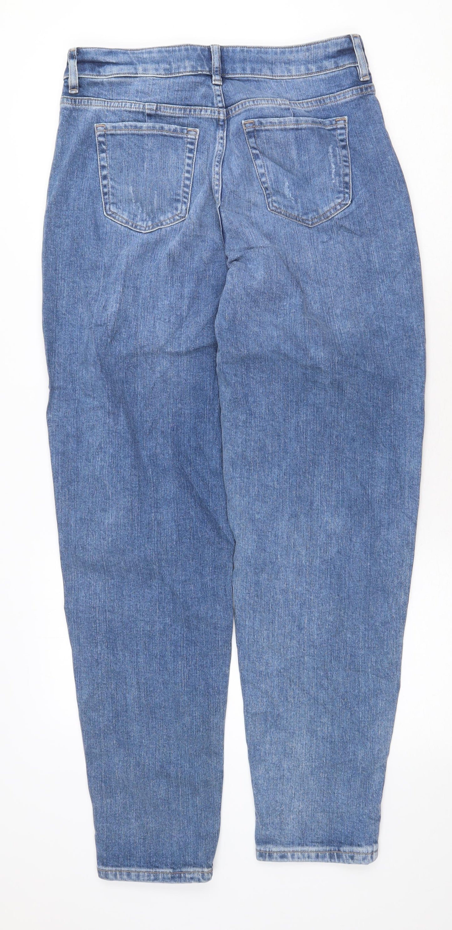 Marks and Spencer Womens Blue Cotton Mom Jeans Size 10 Regular Zip
