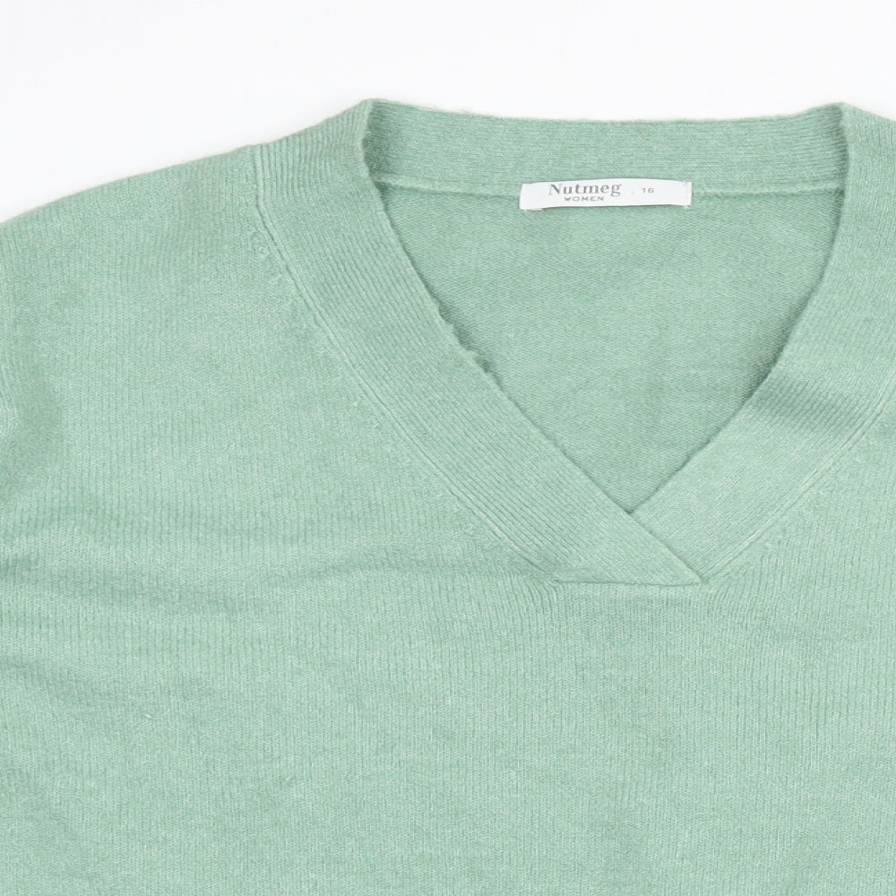 Nutmeg Womens Green V-Neck Acrylic Pullover Jumper Size 18