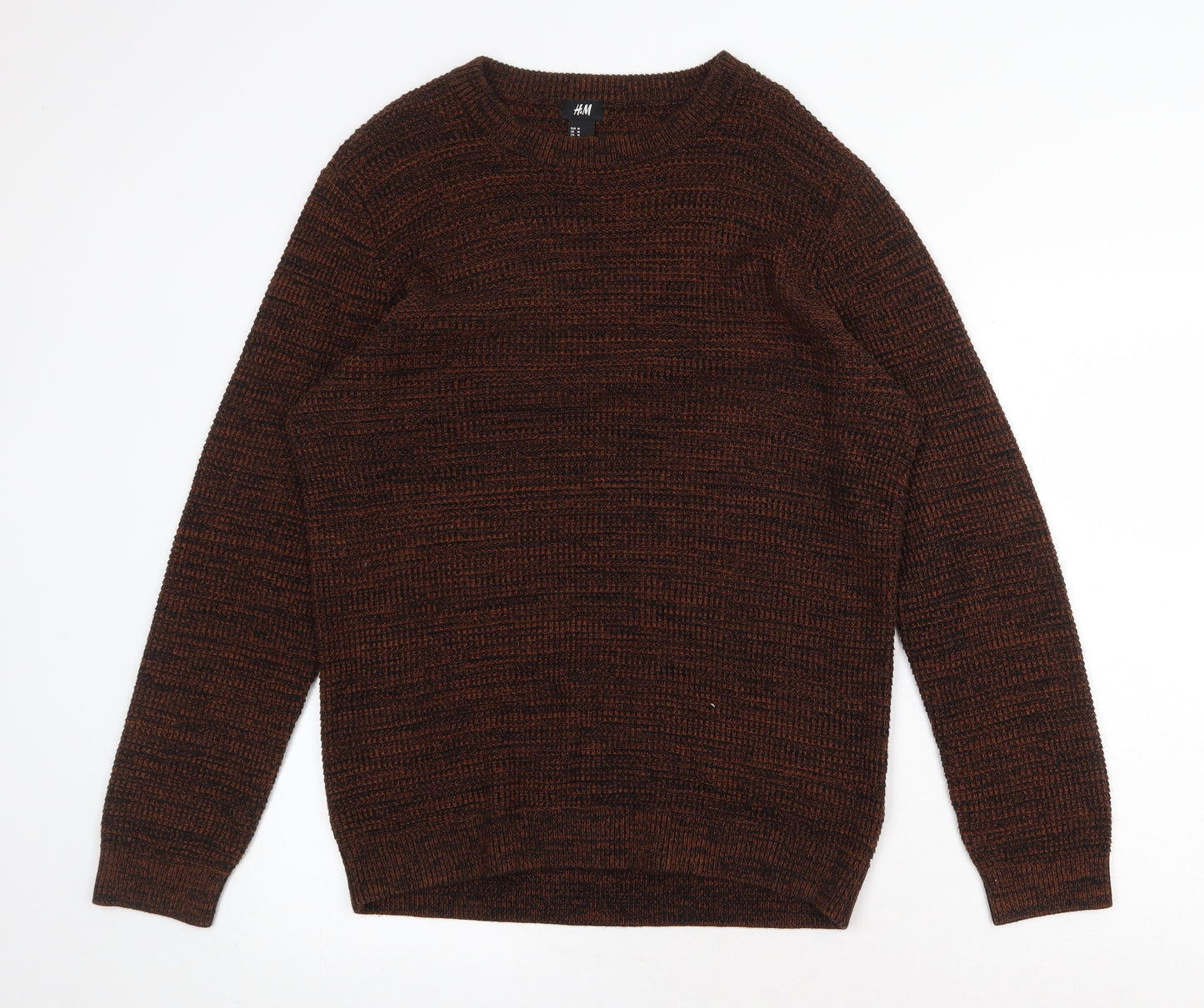 H&M Mens Brown Round Neck Acrylic Pullover Jumper Size M Long Sleeve